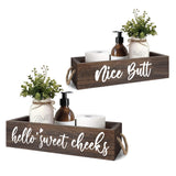 DOFAFALA MayAvenue Farmhouse Bathroom Decor Box Hello Sweet Cheeks Double Sided Wooden Toilet Paper Holder Tissue Box with Handles, Bathroom Signs (Brown) DOFAFALA