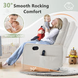 cinkehome Swivel Rocker Recliner, Glider Rocking Recliner Chair for Nursery, Manual Reclining Chair with Heated Massage, Small Spaces, Living Room, Off-White Chenille cinkehome