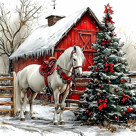 Christmas 5D DIY Diamond Painting Kits for Adults,Horse Diamond Art Kits for Beginners,Full Drill Winter Dot Painting Gem Art Kits for Home Wall Decor13.78 x13.78 Inch 5DDIYART