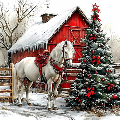 Christmas 5D DIY Diamond Painting Kits for Adults,Horse Diamond Art Kits for Beginners,Full Drill Winter Dot Painting Gem Art Kits for Home Wall Decor13.78 x13.78 Inch