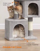 Feandrea Cat Tree, 26.4-Inch Cat Tower, S, Cat Condo for Kittens up to 7 lb, Large Cat Perch, 2 Cat Caves, Scratching Post, Light Gray UPCT611W01 Feandrea