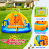 WELLFUNTIME Inflatable Water Slide, Bounce House with Water Bucket, Deep Pool, Climbing Wall with Rope, Bouncy Castle with Air Blower WELLFUNTIME