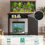 Saudism 40 Gallon Aquarium Stand With Charging Station, Farmhouse Fish Tank Stand, Reptile Tank Stand Terrarium Stand with Drawer and Cabinet Storage, Sturdy Heavy Duty 41.9"×18.3" Tabletop - Black Saudism