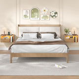 Maupvit Wood Floating Nightstand Set of 2, Wall Mounted Night Stand with Drawer and Charging Station, Bedside Table with Open Shelf, Led Nightstand for Bedroom Maupvit