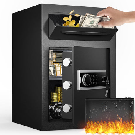 YITAHOME Safe with Drop Slot, 2.5 Cubic Feet Depository Drop Safes with Electronic Code Lock, Drop Safe for Business with Fireproof Document Bag, Deposit Cash Drop Box for Home Office Hotel YITAHOME