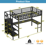 MAKIAAP Full Metal Loft Bed with Desk, Wardrobe & Storage Stairs – Heavy Duty Frame with LED Lights & Charging Station, Space-Saving Design for Adults & Teens (Black, Full) MAKIAAP