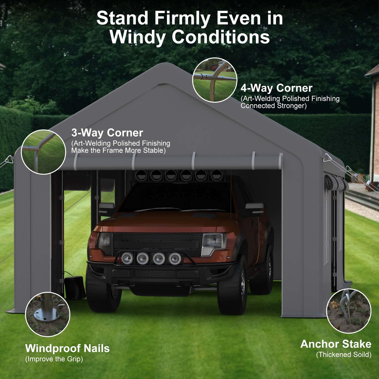10x20FT Carport, Heavy Duty Carport with Roll-Up Sidewall and Ventilated Windows with Removable Sidewalls, 180g Pe Waterproof Canopy, All-Season Outdoor Portable Garage for Pickup Truck Boat SUV OutdoorVibe