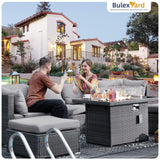 BULEXYARD 13 Piece High Back Grey Rattan Outdoor Sectional Couch Set with Propane/Gas Firepit, Luxury Oversized Patio Furniture 12-Person, Modular Backyard Seating Sofa Comfortable, Light Gray BULEXYARD