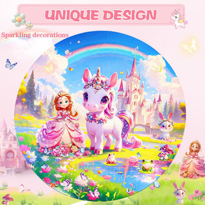 DIGOBAY Floor Puzzles for Kids Ages 4-6, 70 Pieces Large Round Unicorn Princess Floor Puzzle Unicorn Jigsaw Puzzle Toy for 3 4 5 6 Toddler Girls - Educational Christmas, Birthday Gift