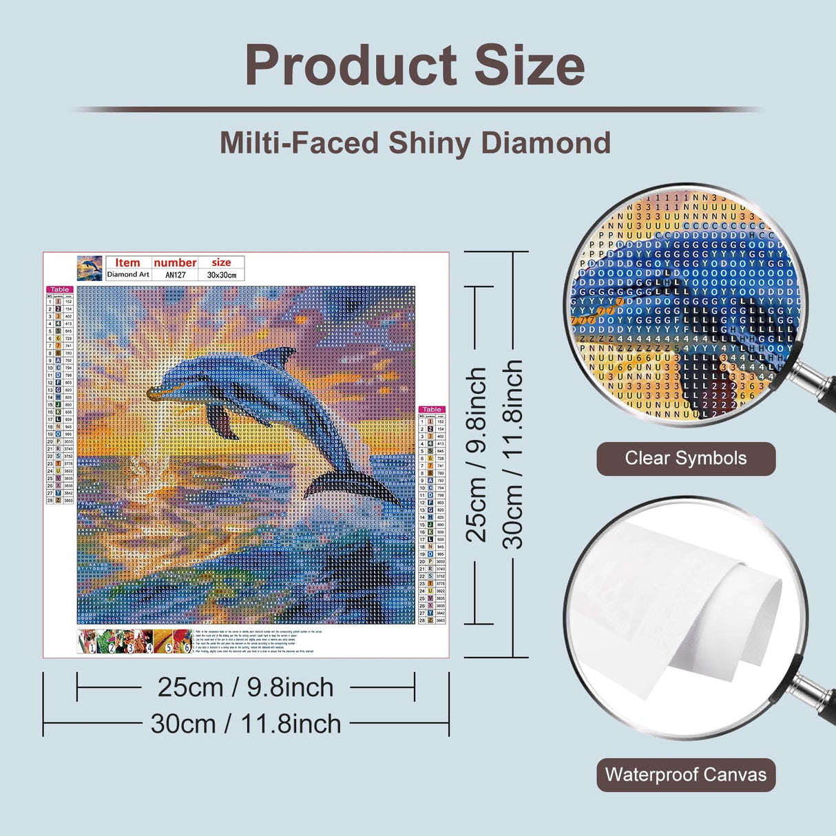 Anuver Dolphin Diamond Art Kits for Adult, Diamond Painting Kits for Beginners, DIY Full Drill Diamond Gem Craft Painting Home Wall Decor, 12x12 Inch Anuver