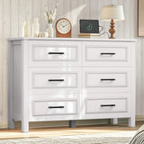 YITAHOME 6-Drawer Dresser with Built-in Power Outlet, Wood TV Stand with 6 Large Drawers and Bar Handles, White Dresser Chest of Drawers for Living Room, Hallway, Entryway YITAHOME