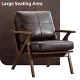 INZOY Mid-Century Modern Accent Chair with Wood Frame, PU Leather Living Room Chair and Soft Thick Padded Armchair for Living Room Bedroom Reception with Removable Upholstered Cushions, Brown INZOY