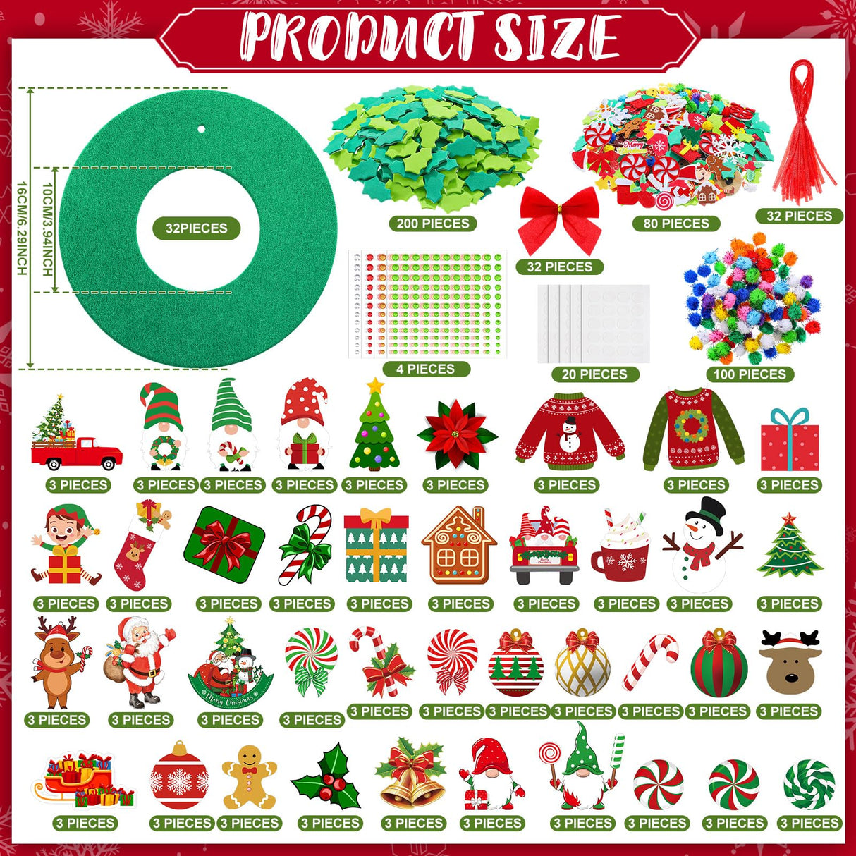 Moucuny 32 Sets DIY Christmas Crafts Kits Christmas Foam Wreath Craft Kits Snowman Santa Bows Sticker Christmas Wreath Ornaments Christmas Arts and Crafts for Christmas Tree Home Indoor Decoration Moucuny