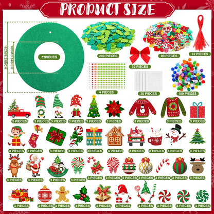 Moucuny 32 Sets DIY Christmas Crafts Kits Christmas Foam Wreath Craft Kits Snowman Santa Bows Sticker Christmas Wreath Ornaments Christmas Arts and Crafts for Christmas Tree Home Indoor Decoration