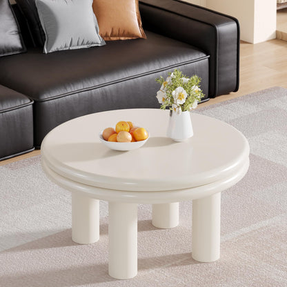 Tribesigns Round Coffee Table, 31.49" Cream White Center Table with 4 Legs, Modern Indoor Tea Table for Living Room, Small Space, Home Decor, Easy to Assemble - WoodArtSupply