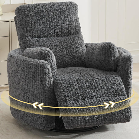 Power Swivel Glider Rocking Recliner Nursery Chair with 2 Pillows, Electric Rocker Reclining Chairs with Type-C & USB Charger Port for Living Room, High Back Barrel Armchair for Bedroom, Grey Comfort Stretch