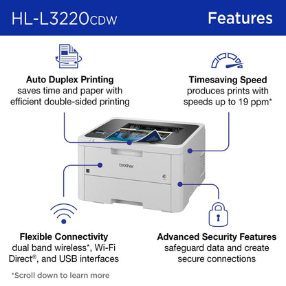 Brother HL-L3220CDW Wireless Compact Digital Color Printer with Laser Quality Output,Duplex & Mobile Device Printing Includes 4 Month Refresh Subscription Trial¹,Amazon Dash Replenishment Ready,White