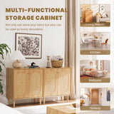 THEETAYY Storage Cabinet Sideboard with Rattan Doors, Boho Buffet Sideboard Bar Cabinet Farmhouse Credenza Cabinet with Sturdy Wooden Legs with Leveler for Living Room,Kitchen,Hallway THEETAYY