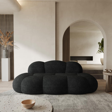 90" Modern Curved Cloud Shaped Couch for Living Room,Lazy Floor Couch, Boucle LoveSeat 3 Seater Sofa, Cozy Leisure Boneless Couches for Bedroom, Apartment-No Assembly Required (Black) WJShome