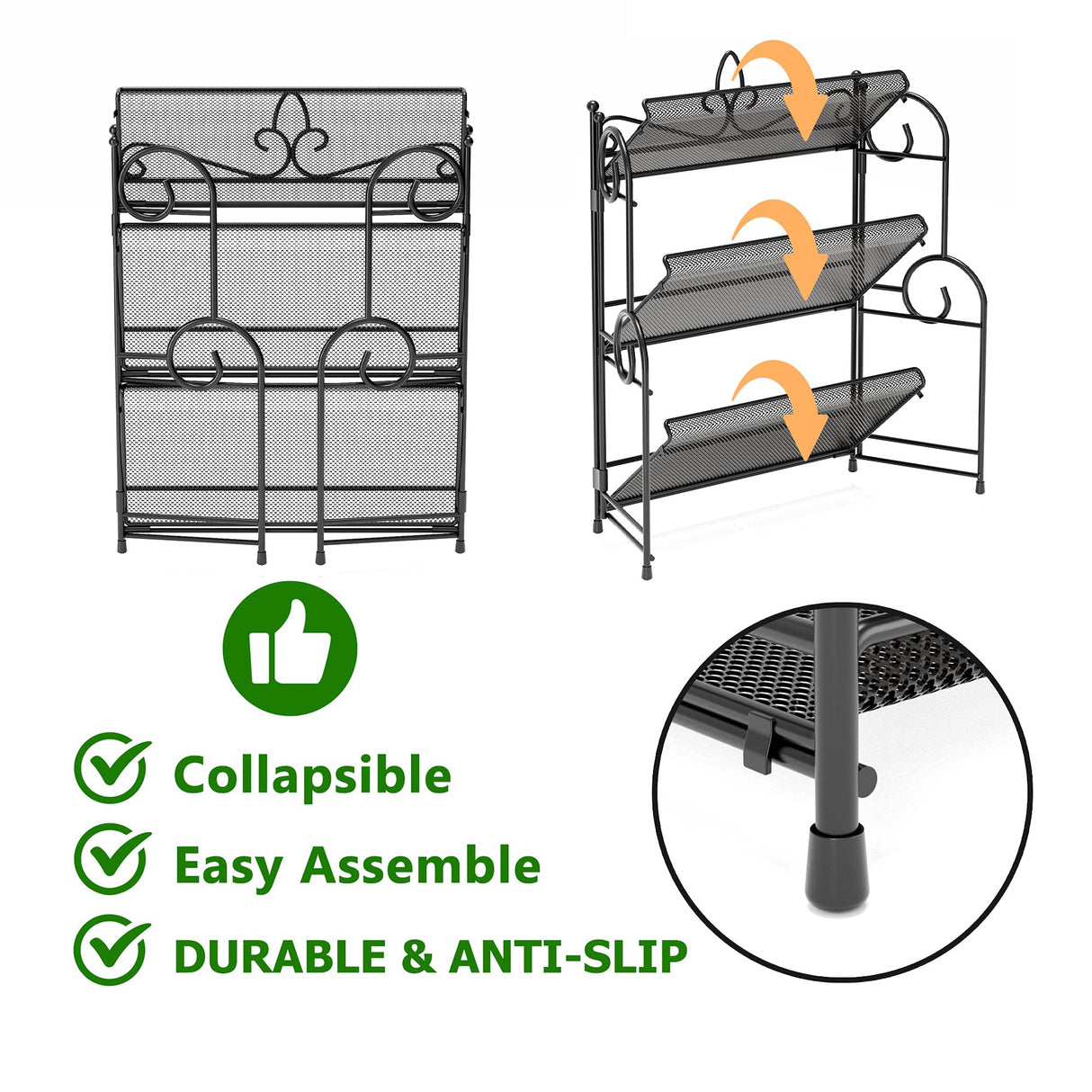 YIUKEA Bathroom Organizer Countertop - 3 Tier Spice Rack Organizer, Counter Organization and Storage for Bathroom, Kitchen, Bedroom, Offices, Foldable YIUKEA