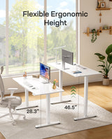 Marsail Glass Electric Standing Desk with Drawer, 55 x 28 Inches Height-Adjustable Desk, One-Piece Tempered Glass Top, Ergonomic Home Office Sit Stand Desk with 4 Preset Heights, White Marsail