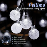 Pellimo 2-Pack 30 LED 20FT Solar String Lights Outdoor, Crystal Globe Lights with 8 Lighting Modes, Waterproof Solar Powered Patio Lights for Garden Yard Porch Wedding Party Decor (White) Pellimo