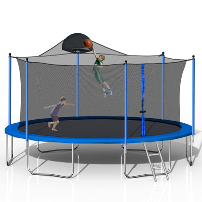 Awlstar 1000 LBS 14FT Outdoor Trampoline with Basketball Hoop & Safety Enclosure Net -ASTM Approved, Recreational Heavy-Duty Trampoline for Kids Adult