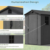 Greesum 4×6FT Plastic Outdoor Storage Shed with Floor, Resin Storaged Sheds with Lockable Door, Window & Vent, All-Weather Tool Sheds for Garden, Backyard, Patio, Dark Gray (One-Piece Panel) Greesum