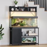 BELLEZE Aquarium Stand with LED Lights 55-90 Gallon, Fish Tank Stand with Heavy Duty Metal Fluted Storage Cabinet and Power Outlets, 1200 LBS Capacity,Fish Turtle Tank Compatible, Black Ebony BELLEZE