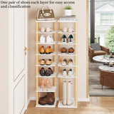 LUCKNOCK Vertical Shoe Rack, 8-Tier Tall Narrow Shoe Organizer for Entryway, Closet, Dorm & Small Spaces, Freestanding White Wooden Shoe Shelf Tower for Boots, Sneakers, Heels. LUCKNOCK