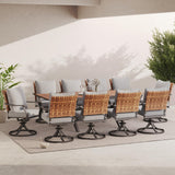 Grand patio 11-Piece Outdoor Dining Set, 10 Leather-Look Wicker Swivel Patio Chairs & 1 Extendable Rectangular Dining Table, Brown Grand patio