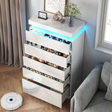 Seeday 6 Drawer Dresser for Bedroom with LED Lights, White Modern High Gloss Chest of Drawers for Closet, Tall Drawer with Adjustable LED Light, for Living Room, Entryway, Dressing Room Seeday