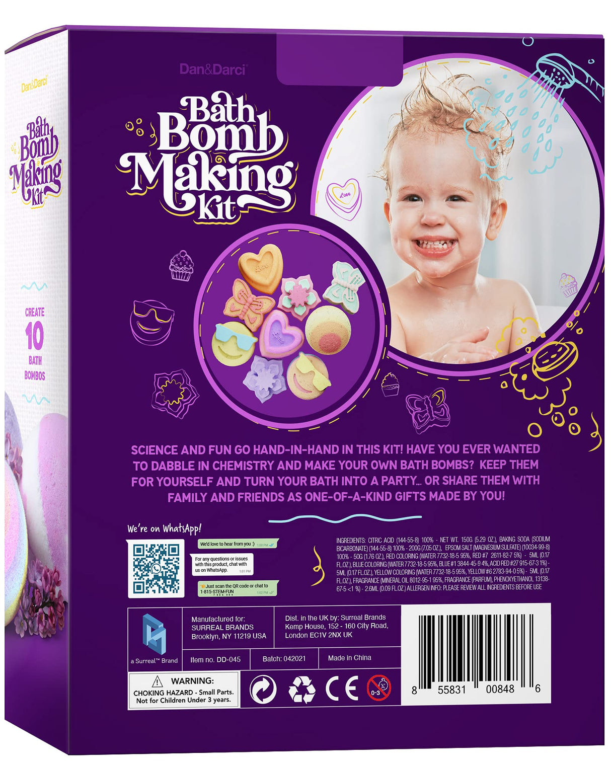 Dan&Darci Bath Bomb Making Kit for Kids - Kid Crafts Science Project - Gifts for Girls and Boys - Craft Activity Gift for Age 6, 7, 8, 9, 10, 11 & 12 Year Old Girl - Makes 10 Baths Bombs Fizzies Dan&Darci