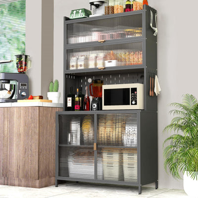 Nobilsteel 73‘’ Tall Kitchen Pantry Storage Cabinet, Metal Pantry Cabinet with Microwave Shelf and Door, Anti-Tip Design Hutch for Kitchen, Dining Room, Living Room