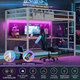 Hasuit Full Size Metal Loft Bed with Desk, LED Lights & Charging Station - Sturdy Space-Saving Bed Frame, Loft Bed Full Size Includes Safety Guard Rail & Ladder, No Box Spring Needed, Durable, White Hasuit