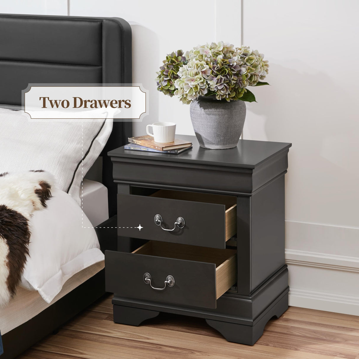 Yaheetech Fully-Assembled Nightstands Set of 2, 2-Drawer Nightstands Large Classic Bedside Tables with Storage, Wooden Painted Storage Cabinet for Bedroom, 21.5″L×16″W×24.5″H, Rustic Gray Yaheetech