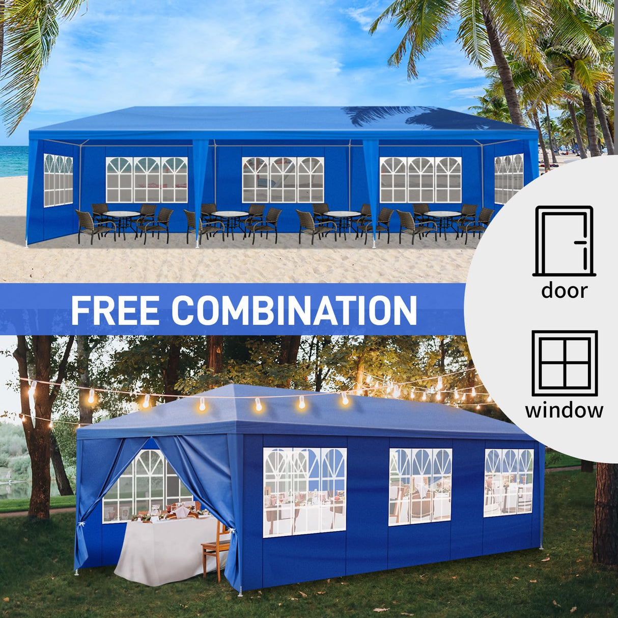 10x30FT Blue Party Tent Outdoor Canopy Tent Heavy Duty Wedding Tent Waterproof Patio Gazebo Tents for Parties with 8 Removable Sidewalls Perfect for Holiday Birthday Graduation BBQ susici