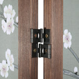 MyGift 4-Panel Asian-Inspired Folding Room Divider with Cherry Blossom Tree & Bird Design Poetry Calligraphy and Brown Wooden Frame MyGift
