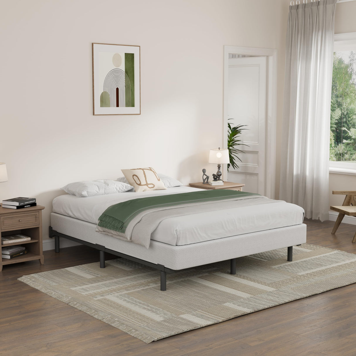 Bedsnus King Size Box Spring and Cover Set, 9 Inch High Profile Metal BoxSpring, Heavy Duty Structure Mattress Foundation, Noise Free, Non-Slip, Easy Assembly Bedsnus