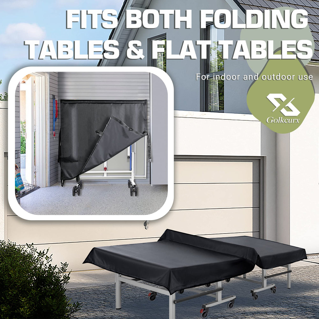 Golkcurx Ping Pong Table Cover,Table Tennis Cover Waterproof Sunproof Indoor & Outdoor Fits Universal 9x5 FT Tables (Black) (Outdoor) Golkcurx