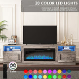 VITESSE TV Stand with 36" inch Electric Fireplace Up to 90" TVs, LED Light Entertainment Center, 80" Modern Wood High Gloss Fireplace with Highlight Storage Cabinet for Living Room (Grey) VITESSE