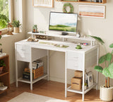 Huuger 47 inch Computer Desk with 4 Drawers, Gaming Desk with LED Lights & Power Outlets, Home Office Desk with Large Storage Space for Bedroom, Work from Home, White Huuger