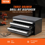 VEVOR Drill Bit Dispenser Cabinet, Three-Drawer Drill Bit Dispenser, Drill Bit Organizer Cabinet Cold Rolled Steel, 27-Compartment Drill Dispenser Organizer Cabinet Holder for Letter Sizes A to Z VEVOR
