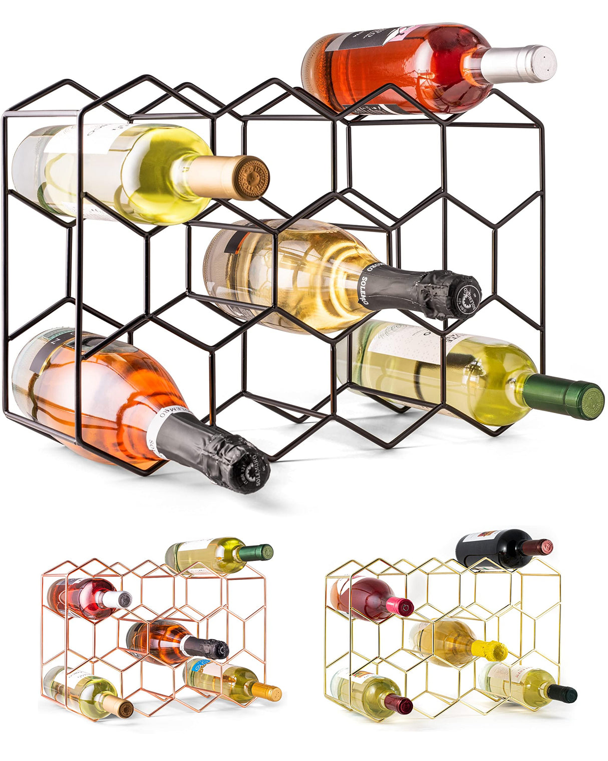 Gusto Nostro Countertop Wine Rack - 14 Bottle Freestanding Modern Black Metal Small - 3 Tier Tabletop Wine Holder Stand for Cabinet, Pantry - Wine Racks Countertop - No Assembly Required Gusto Nostro