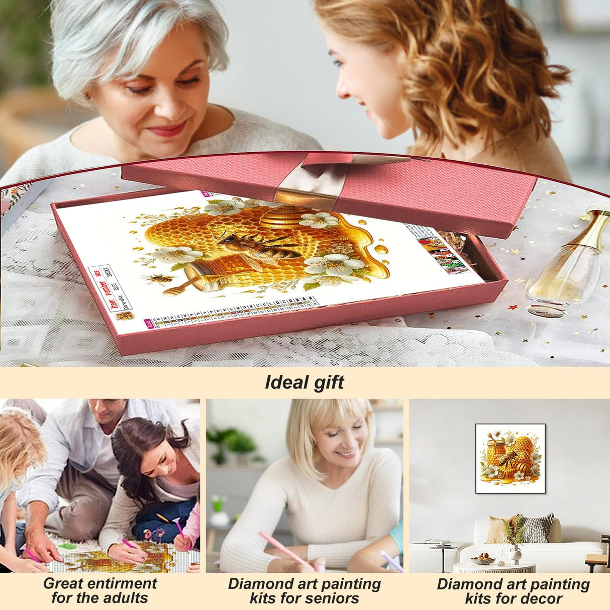 Acudotr Bee Diamond Painting Kits for Adults, 5D DIY Diamond Art Kits for Beginners, Full Drill Diamond Painting Kits for Home Wall Decor, 12x12 Inch Acudotr