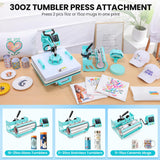 AKEYDIY Upgraded Heat Press Machine 8 in 1 Combo 15 X15 Digital Multifunction Shirt Press Machine for T Shirts Sublimation Machine 360-Degree Swing Away Dual-Tube Heating for DIY T-Shirts Caps&Mugs AKEYDIY