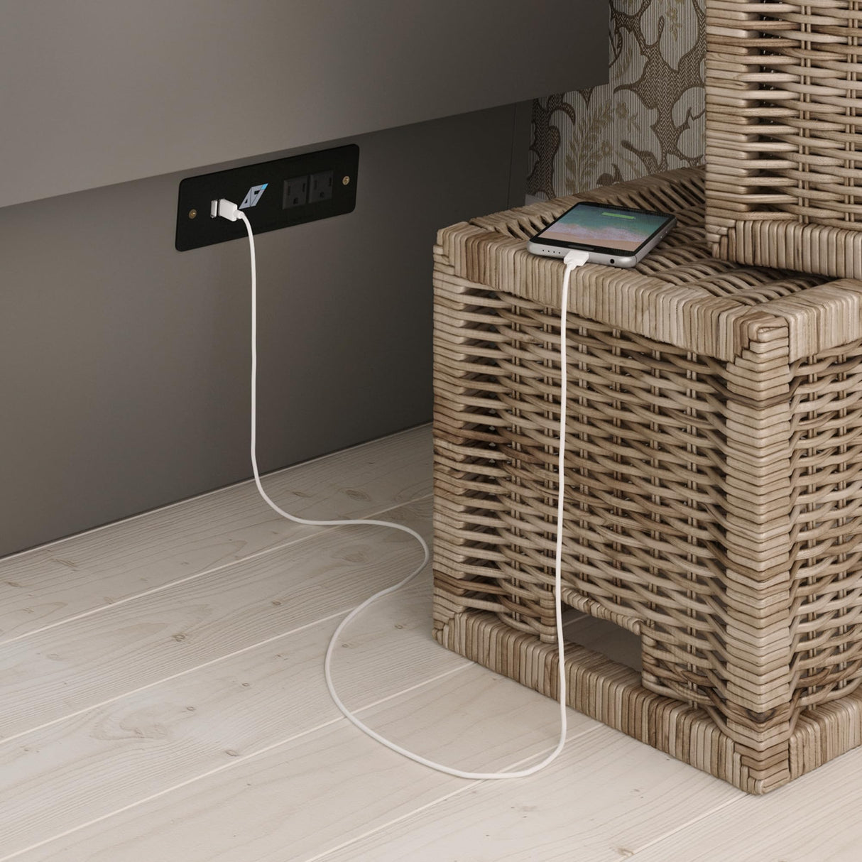 AFI, Monroe Queen Murphy Bed Chest with 6" Mattress, Storage Drawer & Built-in USB Charger, Grey AFI