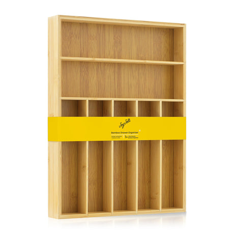 JoyJolt Bamboo Drawer Organizer, 7-Compartment Silverware Organizer, Cutlery and Utensil Organizer, Drawer Organizers for Garage, Kitchen, and Bathroom, Organizer Drawers for Kitchen Utensils JoyJolt