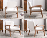 VESCASA 23.2" W Accent Chair with Arms, Comfy Farmhouse Side Chair with Upholstered Seat, Mid Century Modern Reading Chair with White Wash Wood Legs for Living Room/Bedroom, White Linen VESCASA