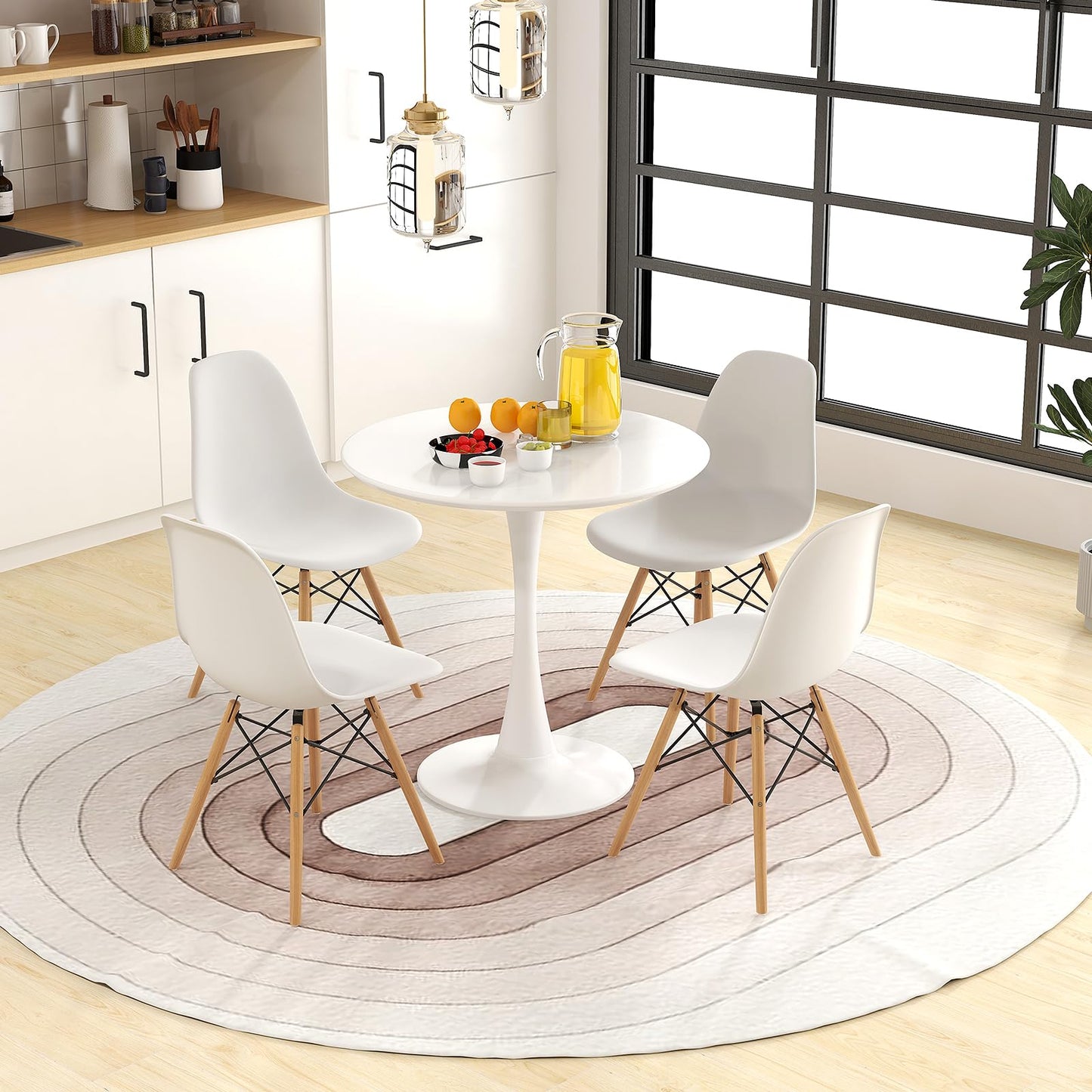 Tangkula Modern 5-Piece Round Dining Table Set for 4 with Solid Wood Legs in Bright White